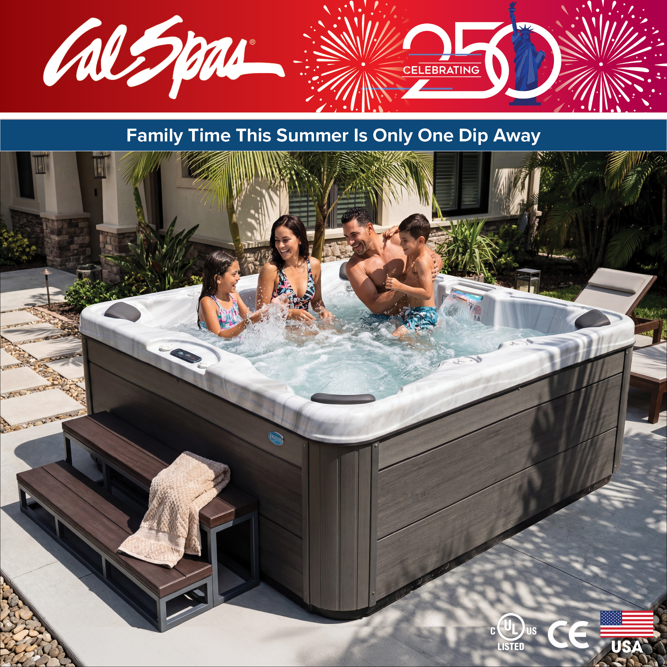 Calspas hot tub being used in a family setting - Hawthorne